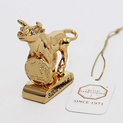 M-U-5538/LG Бык с монеткой  ЗДОРОВЬЕ 4,5*3*4см, два хрусталика в глазах_6901592