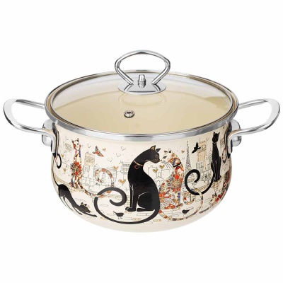 КАСТРЮЛЯ 2,8л ЭМАЛИРОВАН. AGNESS СО СТЕКЛ. КРЫШКОЙ  