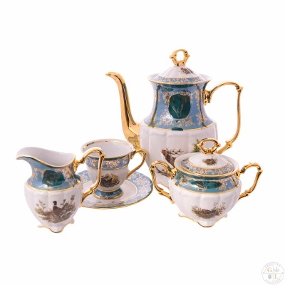 Охота зеленая Кофейный сервиз 6/15 предм.ф-ма Мария-тереза  Repast Чехия 51856_9709589