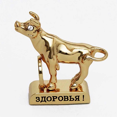 M-U-5538/LG Бык с монеткой  ЗДОРОВЬЕ 4,5*3*4см, два хрусталика в глазах_6901592