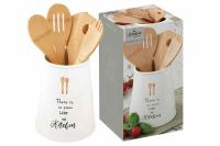 Банка-подставка 15х19см с кух.инстр. (5 инстр.из бамбука)  Банка-подставка 15х19см с кух.инстр. (5 инстр.из бамбука)