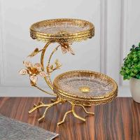 M-YW-28019  Фруктовница двойная из стекла и металла, 27х19,5х27,5 см._6902141