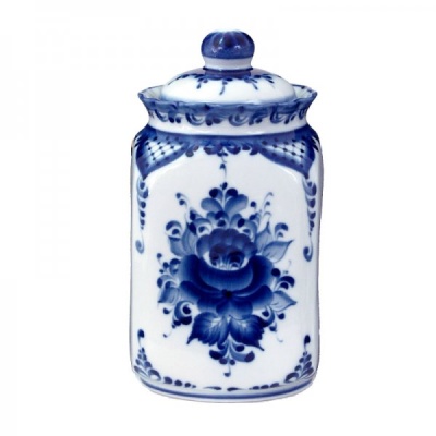 Банка 1,25 л с крышкой фарфор. Каскад. Ручная роспись. Гжель_1600671