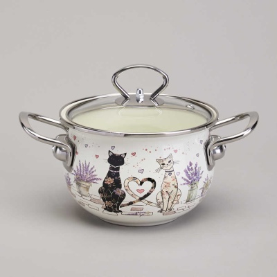 КАСТРЮЛЯ 1,5 л  ЭМАЛИРОВ. СО СТЕКЛЯННОЙ КРЫШКОЙ серия