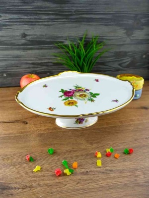 МБ Блюдо овальное на ножке 37 см Мейсенский букет Квинс Корона (Queens Crown) - Чехия 41744_9709144