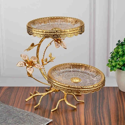 M-YW-28019  Фруктовница двойная из стекла и металла, 27х19,5х27,5 см._6902141