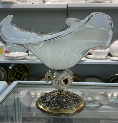 Фруктовница Д-  В- жемчужная  (муранское стекло) White Crystal Италия 66842