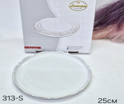 313-S Блюдо круглое 25см (обводка золото) фарфор (Lemoges) Иран_4100137