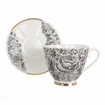 Чайная пара 200 мл ф-ма Гвоздика рис.Лето Черное   костянной фарф. 81.20072.00.1 ЛФЗ_1600667