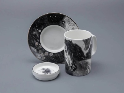 Бокал с блюдцем и крышкой 400 мл в подар. упак., форма top рисунок Черный мустанг 81.34276.00.1 ИФЗ_