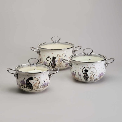 НАБОР КАСТРЮЛЬ 2,0/2,8/3,8Л ЭМАЛИРОВ.с стекл. крышк., серия 