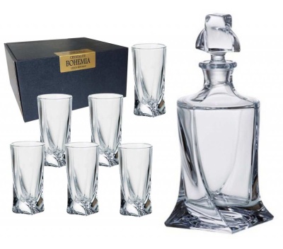 Набор для ликера  Quadro КВАДРО 7пр.Графин 500мл + 6 стопок 50 мл Богемия Чехия_3301729