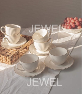 Чайная пара 270 мл Бьянко (набор 6 шт) (фарфор new bone) Подарочная упаковка  Jewel ПС0002-33_920045