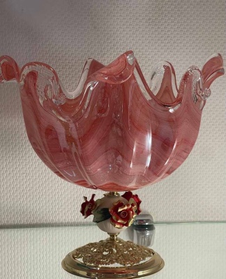 Фруктовница  Д-  В- красный алебастр (муранское стекло) White CrystalИталия 66855_9709283