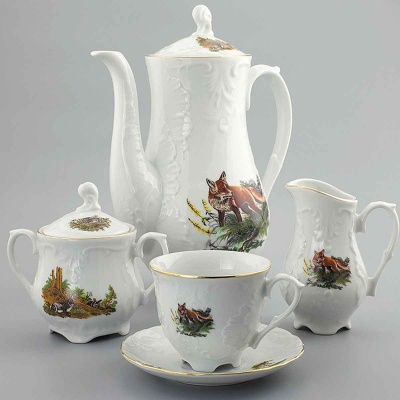 Рококо Охота Кофейный сервиз 6/15 пр. CMIELOW Польша OMD1051-6_7600507