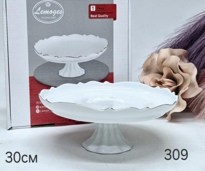 309 Тортница 30см (обводка золото) фарфор (Lemoges) Иран _4100134