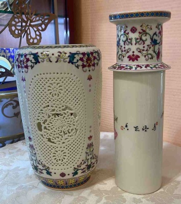 Ваза ажурная 30 см розовая Фарфор (двойная)_1901906