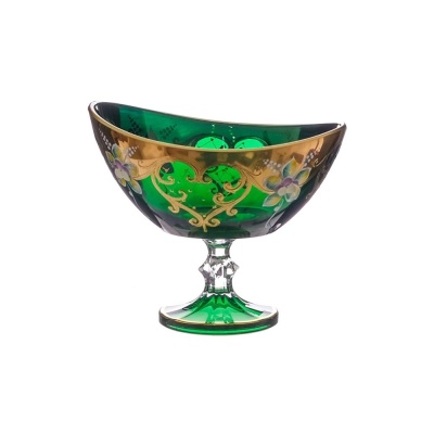 Конфетница на ножке 21 см зеленая.(лепка) AS Crystal Чехия 63227_9709451