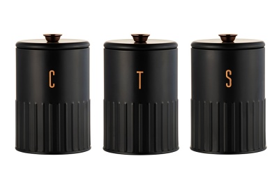 Набор: 3 банки д/сыпучих продуктов h17см,1.35л (чёрный)  Набор: 3 банки д/сыпучих продуктов h17см,1.35л (чёрный)