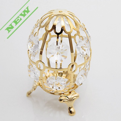 M-U-3034-D   Яйцо с 12 прозрачными хрусталиками, позолоченное, 4,5*7 см._6902104