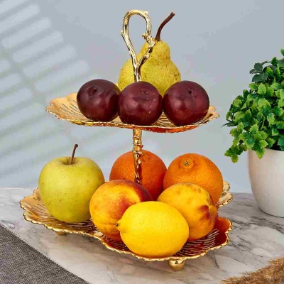 M-UF-812195/LG Фруктовница (горка) 2-х ярус. на трех ножк. 17*24см в-25,5см металл (золото)_6901762