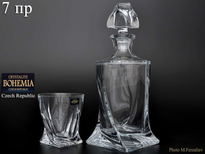 Набор для виски Quadro (КВАДРО) 7пр. графин 850мл+6ст.340мл  пресс.хрусталь Богемия Чехия_3301286