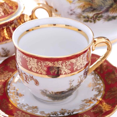 Охота красная Кофейный  сервиз мокко 6/15 пред. Queen's Crown Чехия 59023_9708397