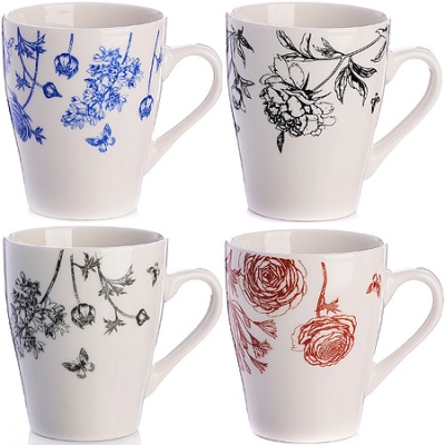 31227 Кружка 340 мл Цветы графика костяной фарфор LORAINE_9900456