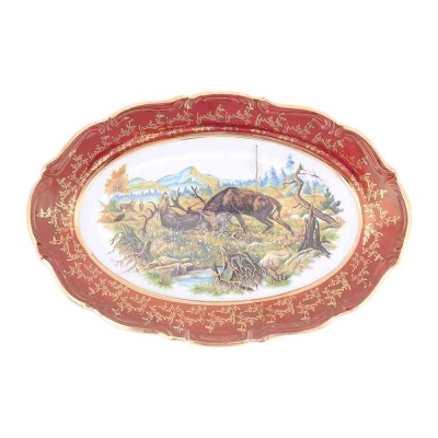 Охота красная Мария Тереза Блюдо овальное 38 см,Repast Чехия 52559_9709174