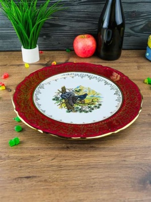 Охота красная Мария Тереза Блюдо круглое  32 см, Repast Чехия 52557_9709173