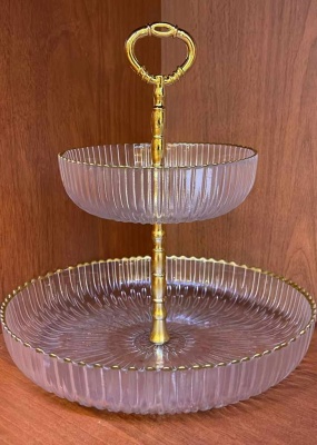 Этажерка(горка) два яруса 15см, 25 см отводка золото стекло Турция_5200204