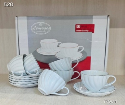520 Чайная пара 170 мл (6шт.)  (обводка золото) фарфор (Lemoges) Иран_4100160