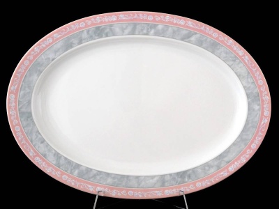 80035 Яна Блюдо овальное 36 см  Серый мрамор с розовым кантом Thun Чехия 15422_3205338