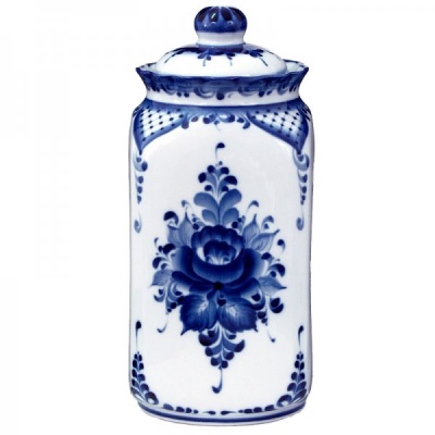 Банка 1,3 л с крышкой фарфор. Каскад. Ручная роспись. Гжель_1600669