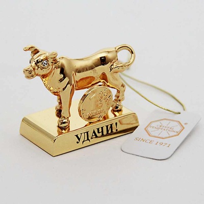 M-U-5535/LG Бык с монеткой СЧАСТЬЕ 5*3*4см, два хрусталика в глазах_6901591