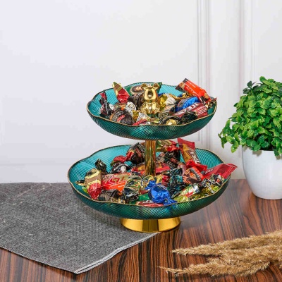 M-HS-4252  Фруктовница двухуровневая из стекла и металла с Мишкой 23,5х23,5х21,5 см_6901903