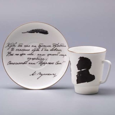 Кофейная пара 165 мл ф-ма Майская рис. Русские писатели Пушкин (кост.фарф.).81.31157.00.1ЛФЗ_1600712