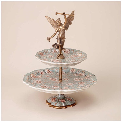 ЭТАЖЕРКА (горка) 2-х ярусная 31X31X38 см фарфор/бронза 469-360_8414806