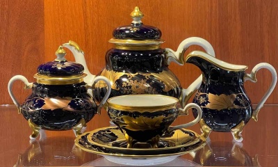 02-819 Шато-Тифур (Синий кленовый лист) чайный сервиз 12 персон 53 предм.фарфор  Weimar Porzellan Ге