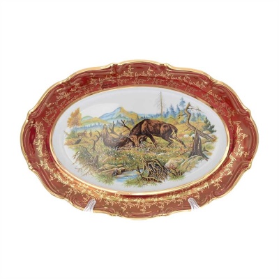 Охота красная Мария Тереза Блюдо овальное 33см  Repast Чехия 52299_9709168