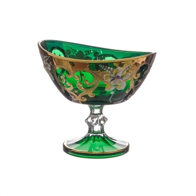 Конфетница на ножке 16 см зеленая (лепка)  AS Crystal Чехия 63226_9709450