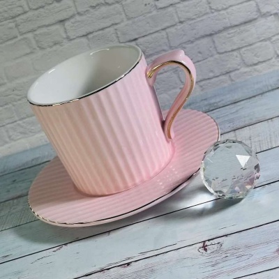 109-126/6 Чайный пара 270мл (розовая) (отводка золото)  Фарфор Lenardi