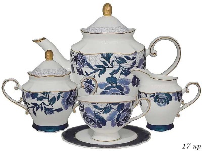 108-348 Чайный сервиз 250мл 6/15пр. Гжель в подарочной упаковке Костяной фарфор