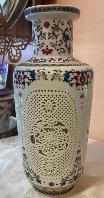 Ваза ажурная 30 см розовая Фарфор (двойная)_1901906