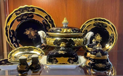 02-819 Шато-Тифур (Синий кленовый лист) столовый сервиз на 12/48 пр. Фарфор  Weimar Porzel_3200901