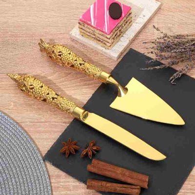 M-UG-062420 Набор для торта из ножа и лопатки. Виноград позолоченый  6,5*3,5*28,5/3,5*3,5*29см._6901