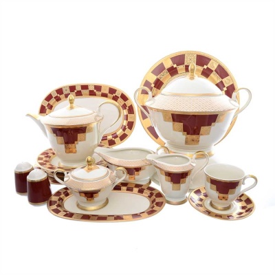 Столово-чайный сервиз Ромео Золотой орнамент 5513 Красный 6/39 предм. Carlsbad (Карлсбат) Чехия 0962