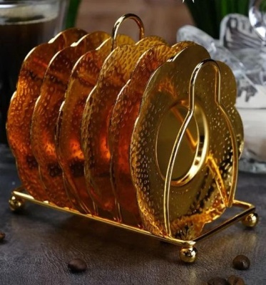 Набор блюдец на подставке 10 см (6 шт) золото, 3665_9709453