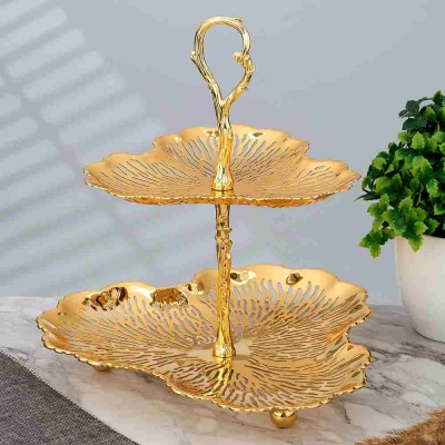M-UF-812195/LG Фруктовница (горка) 2-х ярус. на трех ножк. 17*24см в-25,5см металл (золото)_6901762