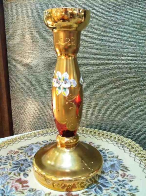 Подсвечник  лепка красная 20,5см 9412/25041/205/321 Богемия Чехия_9701556